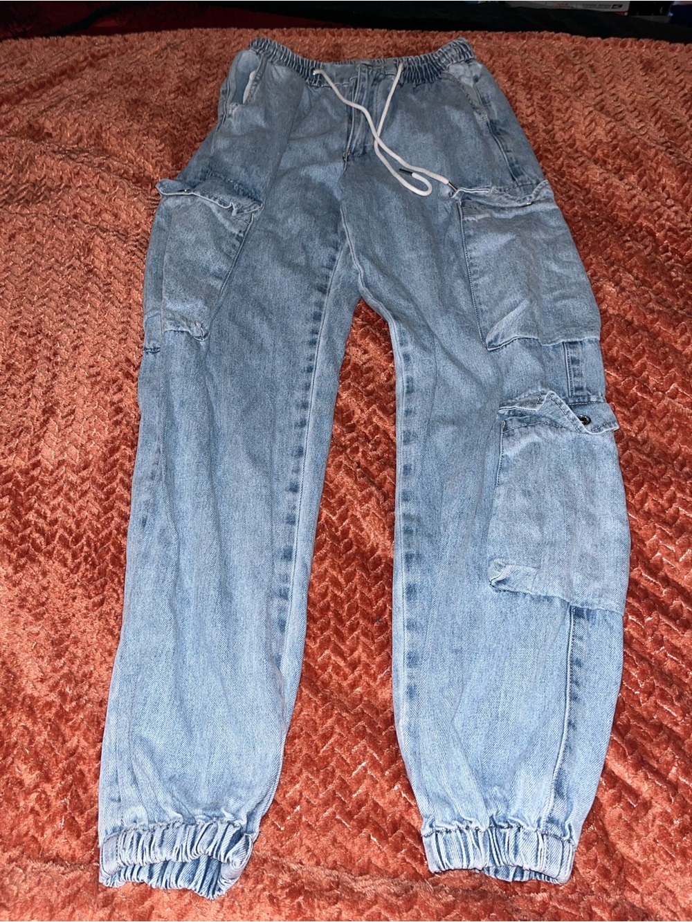 Forever 21 Light Blue Denim Cargo Ankle Joggers. Size S
